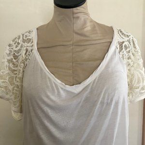 Free People White Lace Sleeve Top M Classic